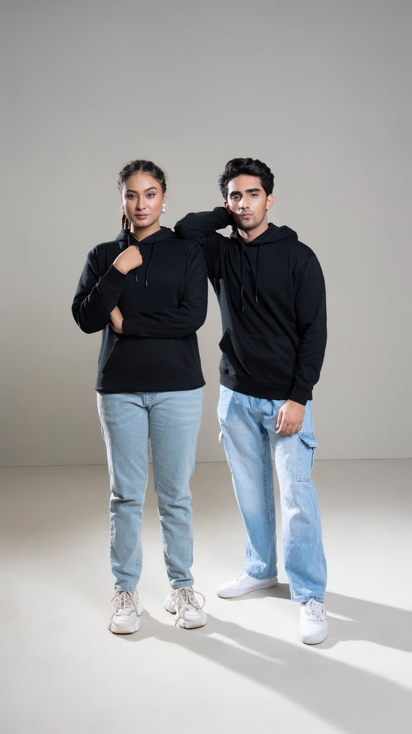 Comfort Fit Essential Black Fleece Pullover Hoodie