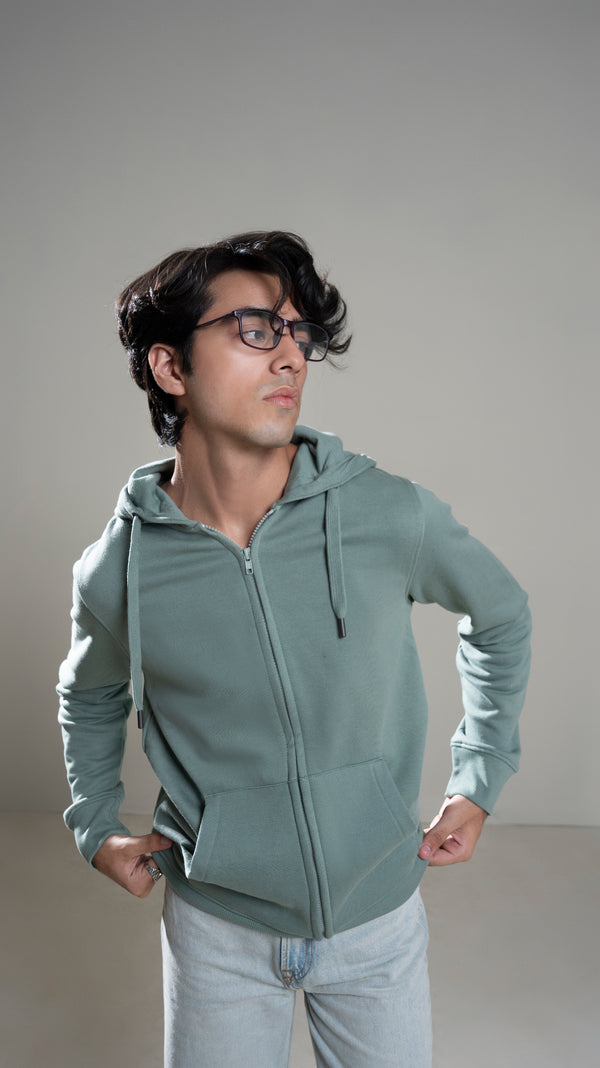 Unisex Light Green Fleece Full-Zip Comfort Fit Hoodie